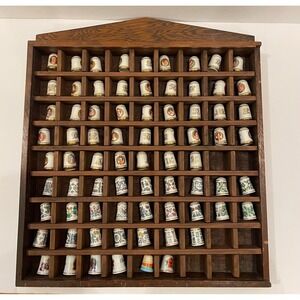 Vintage Porcelain Thimble Collection 78pc with Wooden Display Case (81 pc)